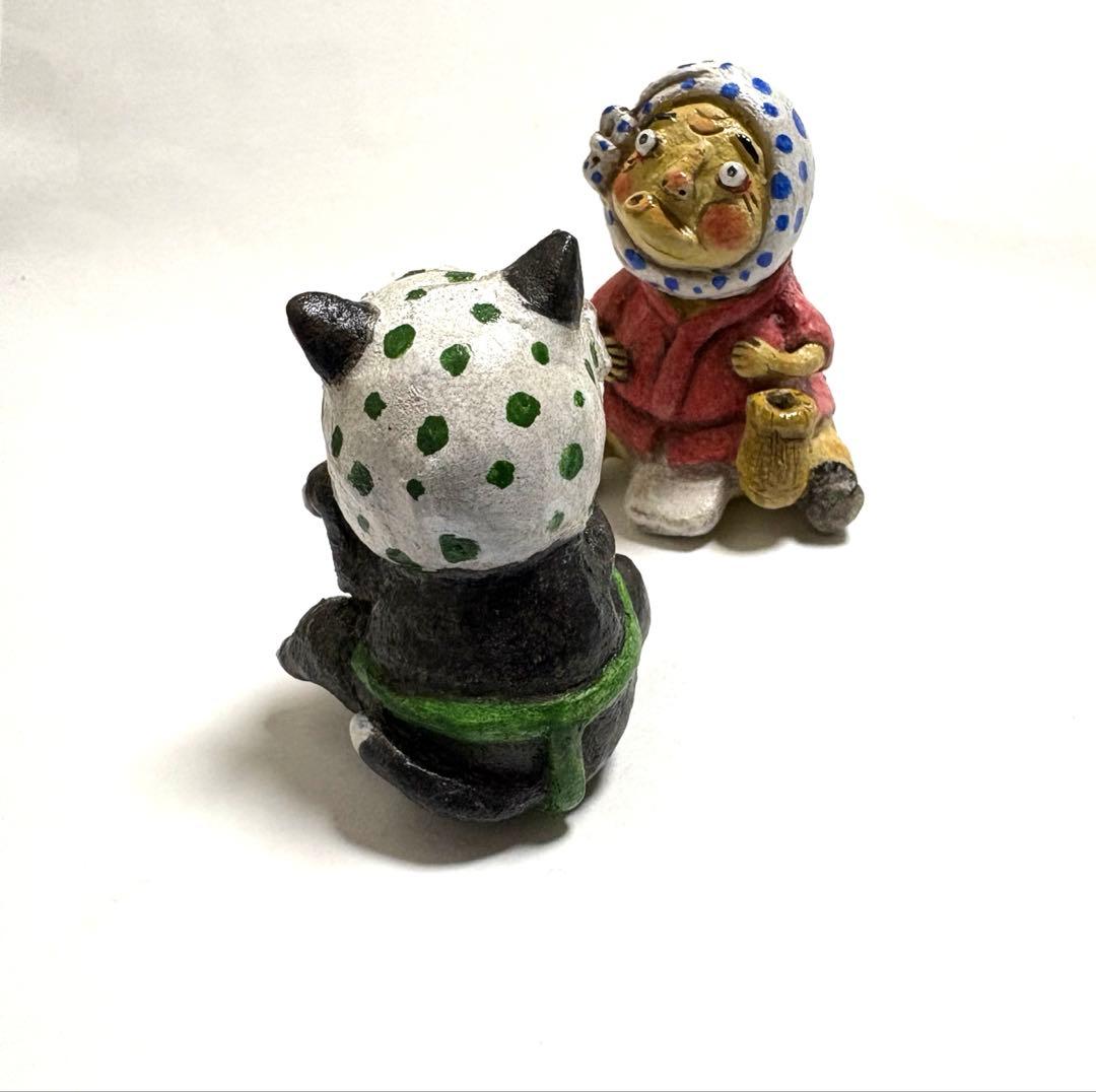 縁起物❣️ひょっとことひょっと猫セット❤️陶器人形、置物、火男、火神様、運気、作家