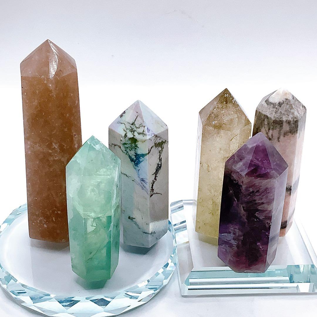 天然石 パワーストーン 六角柱 置物 ストーン タワー ポイント 6本セット