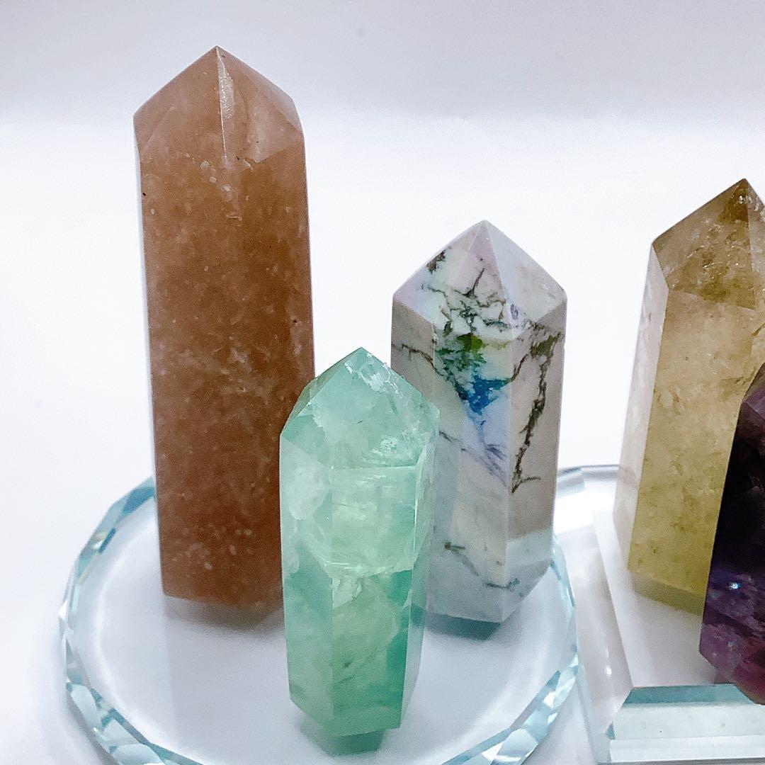 天然石 パワーストーン 六角柱 置物 ストーン タワー ポイント 6本セット