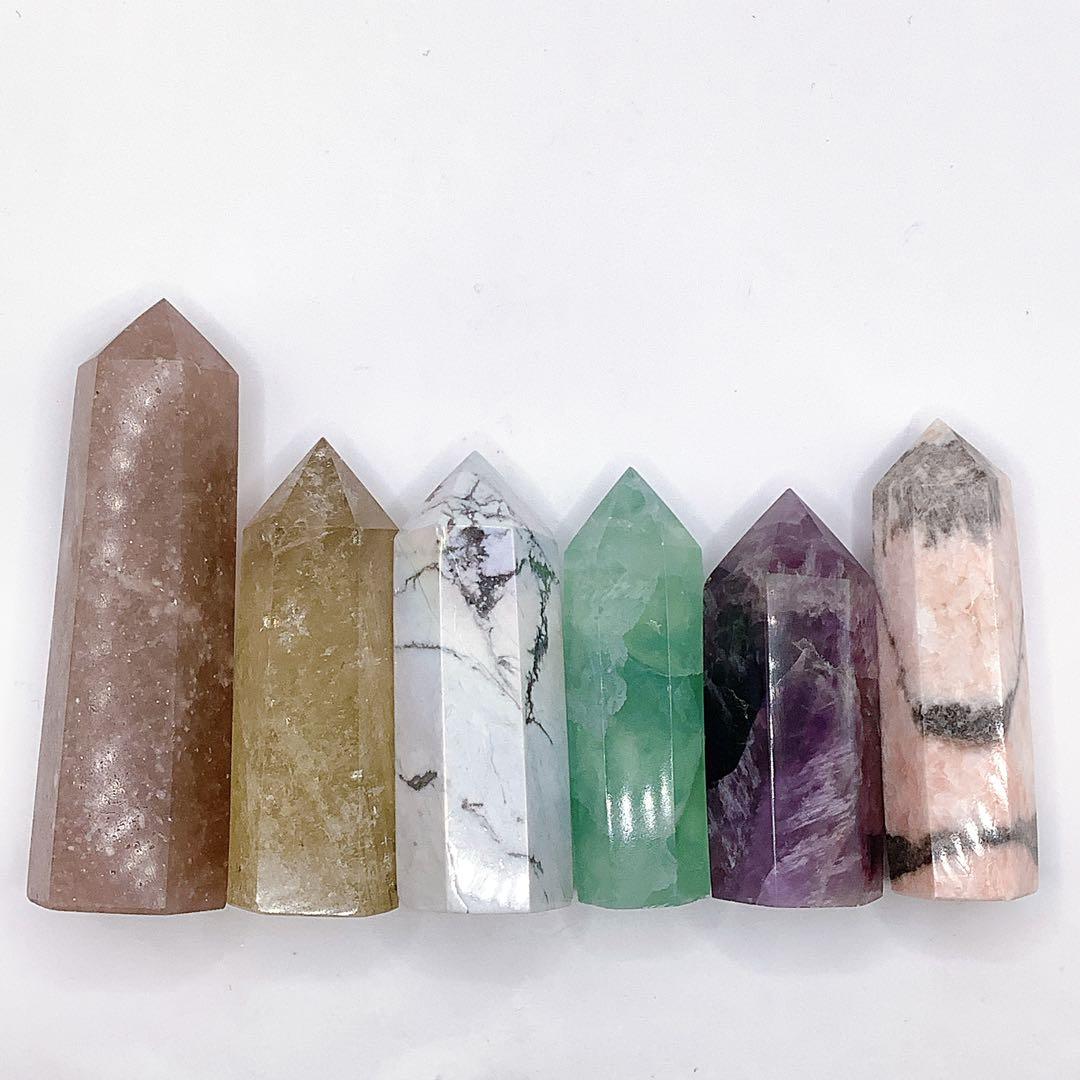天然石 パワーストーン 六角柱 置物 ストーン タワー ポイント 6本セット