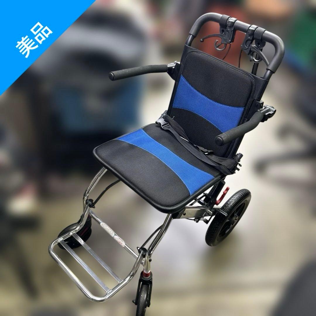ESP6474【美品】アルミ合金携帯用折りたたみ手動車椅子 ハンドブレーキ付き
