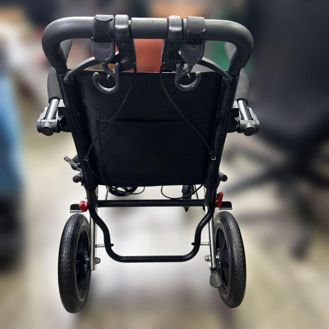 ESP6474【美品】アルミ合金携帯用折りたたみ手動車椅子 ハンドブレーキ付き