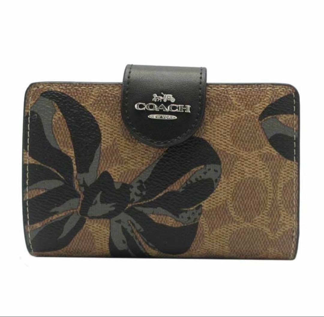 新品未使用 COACH 二つ折り財布 リボン柄 大人可愛い プレゼント