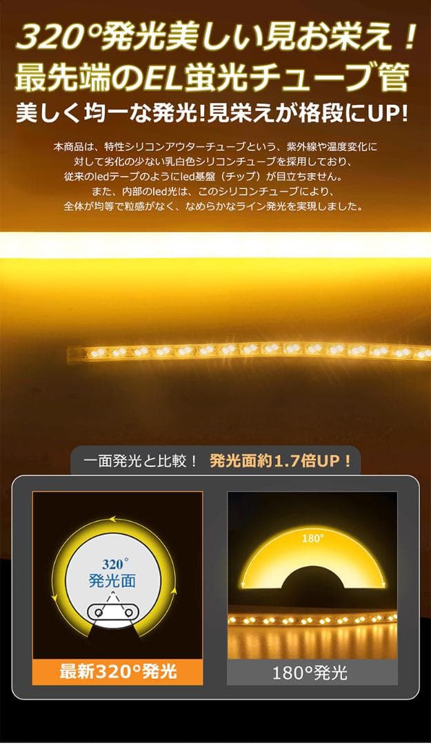 RGB 320°発光EL ledテープライト 10m 100V 120SMD/M