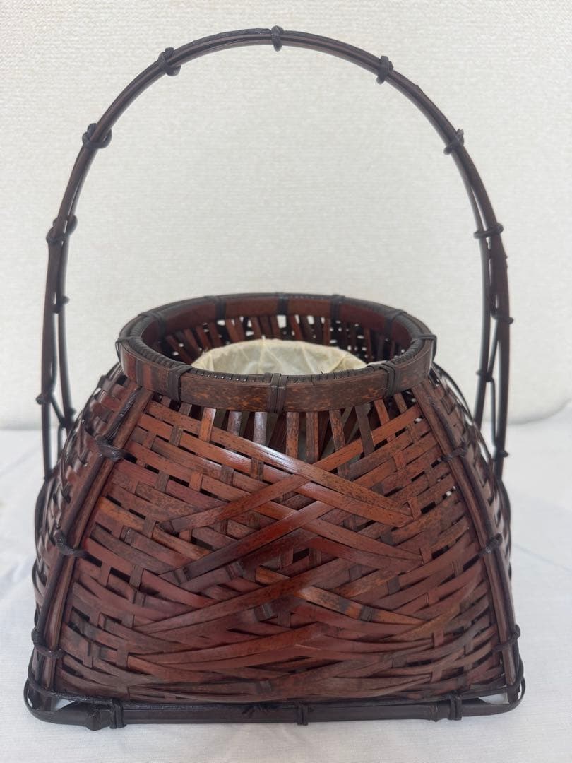 京竹工芸花籠　竹籠　花入　茶道具平安竹美斎　未使用