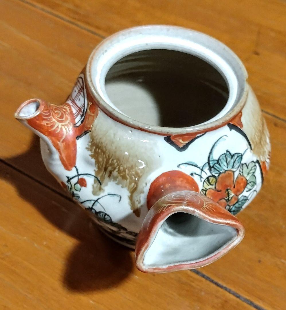 九谷焼 赤絵 金彩 人物 花絵 茶器セット 7点 明治時代物