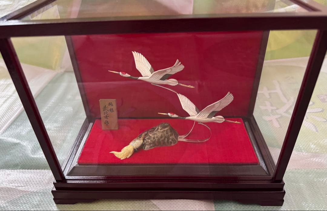 武比古作 純銀製 鶴 3号(2羽) ケース付き装飾品