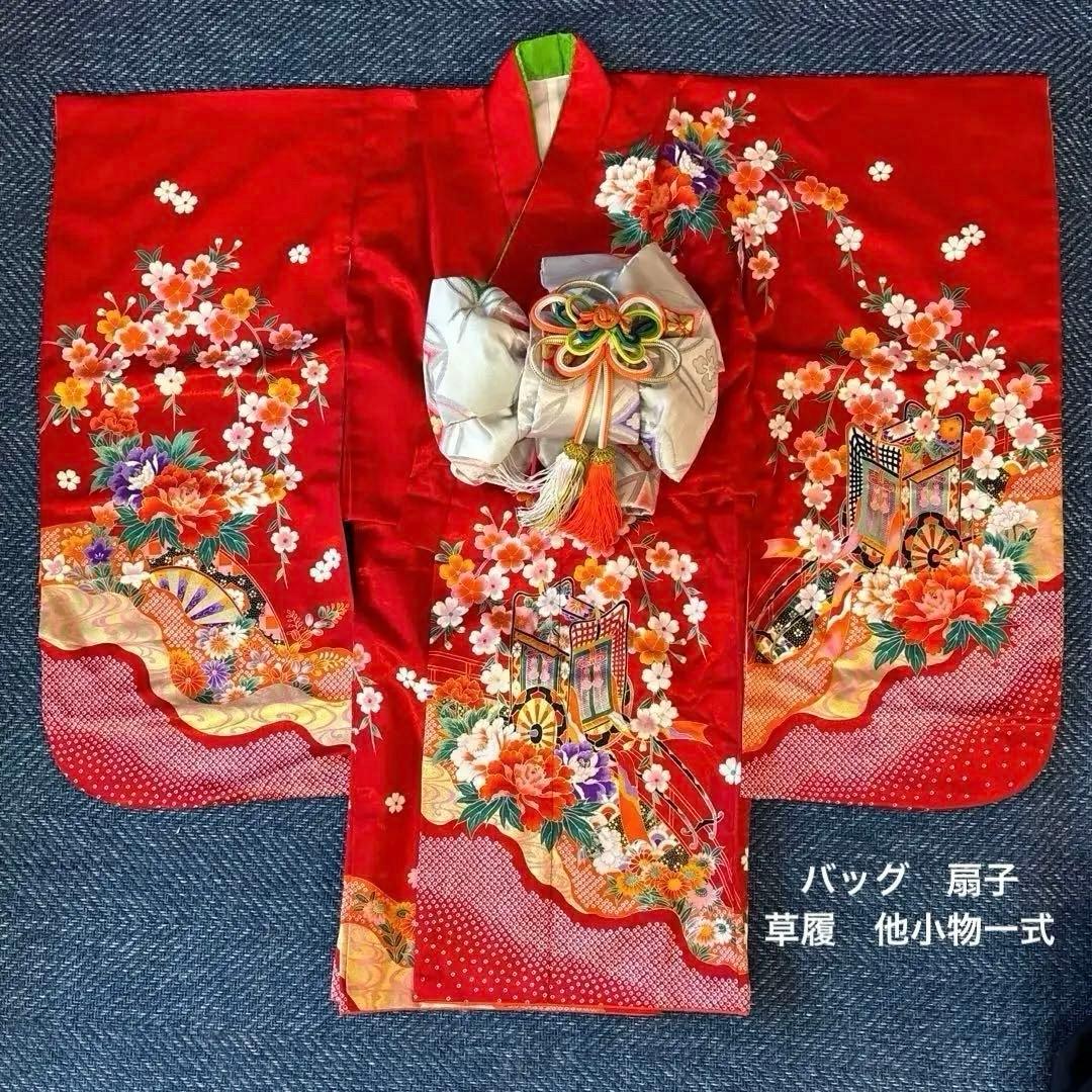 専用　7歳 七五三 着物帯セット 赤系& 和風髪飾り