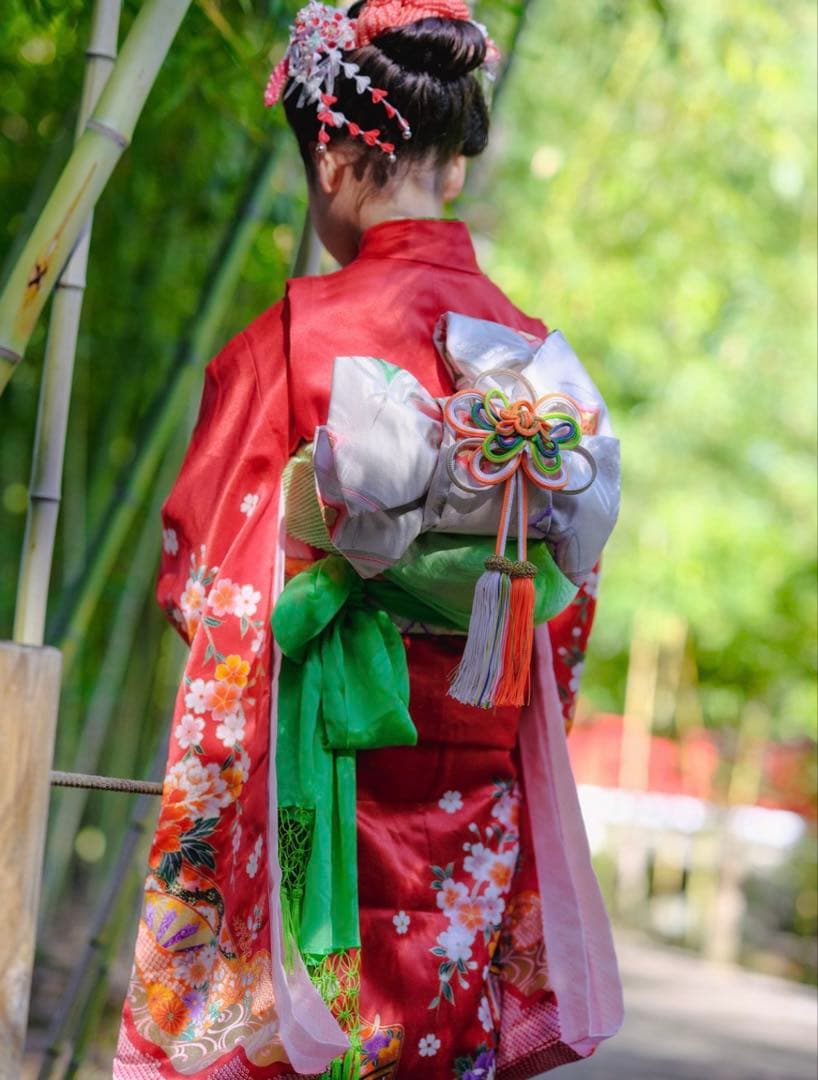 専用　7歳 七五三 着物帯セット 赤系& 和風髪飾り