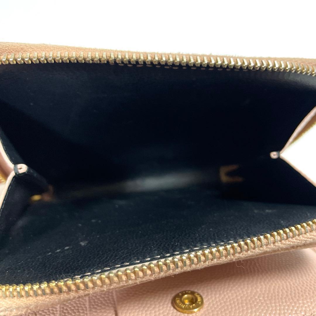 サンローラン　二つ折り財布　カサンドラ　キャビアスキン　ピンク