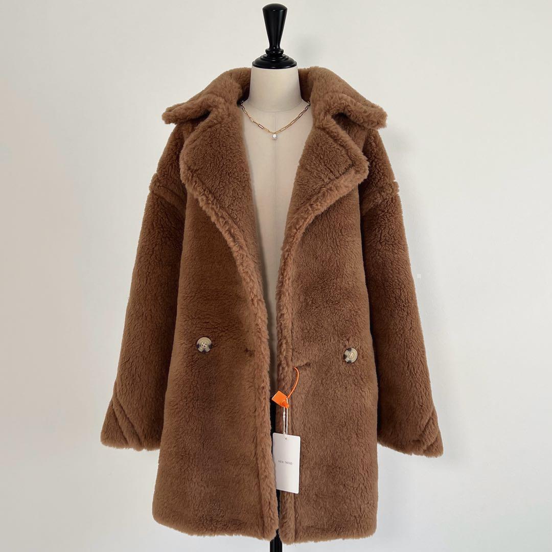 新品未使用 ベアミディアム丈 テディコート ライトブラウン