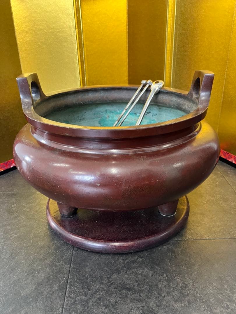 値下げ！喜龍堂造？㐂龍堂？紫銅　宣徳瓶掛　火鉢　金紫銅　唐金　茶道具