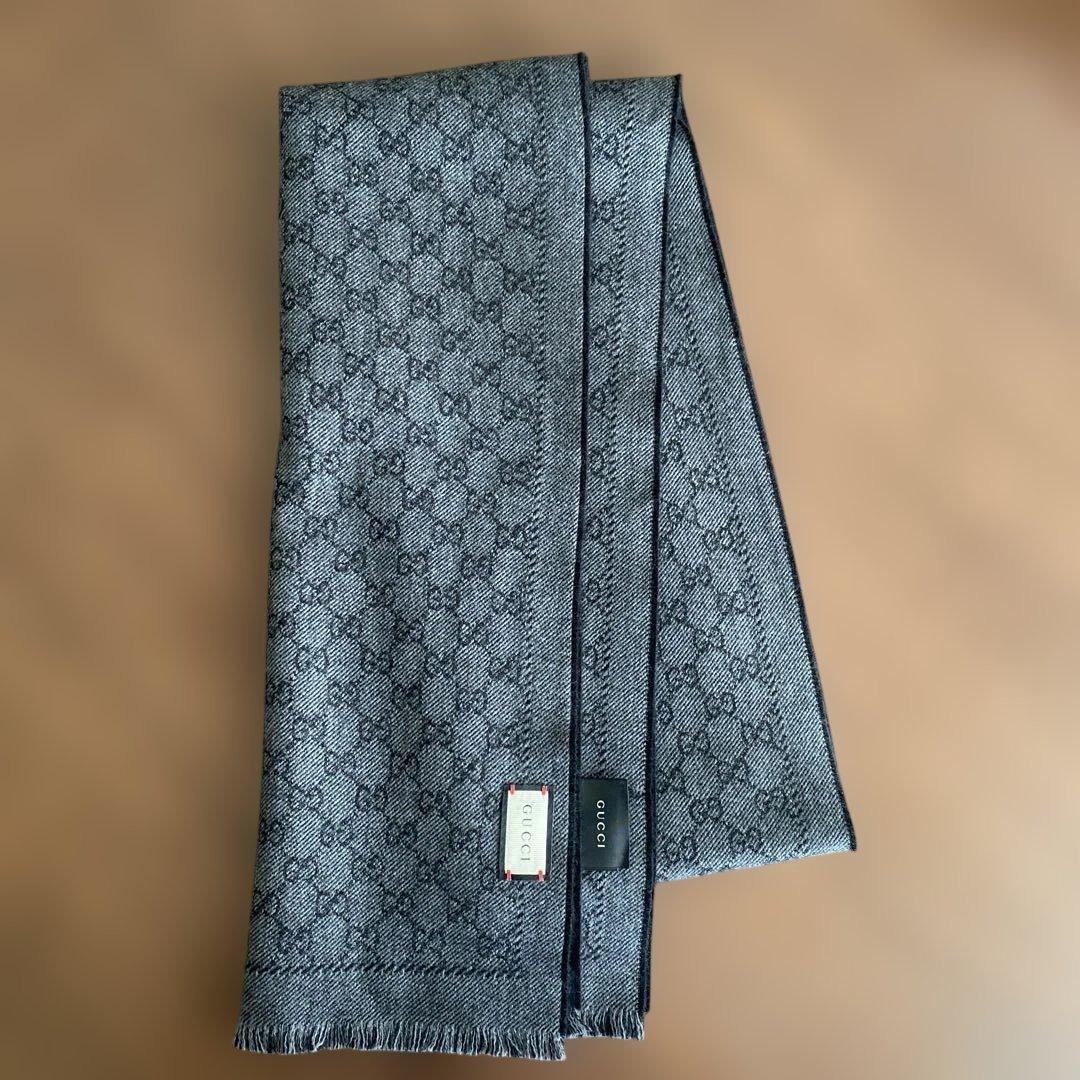 GUCCI グッチ マフラー ストール ウール GG柄 メンズ ユニセックス