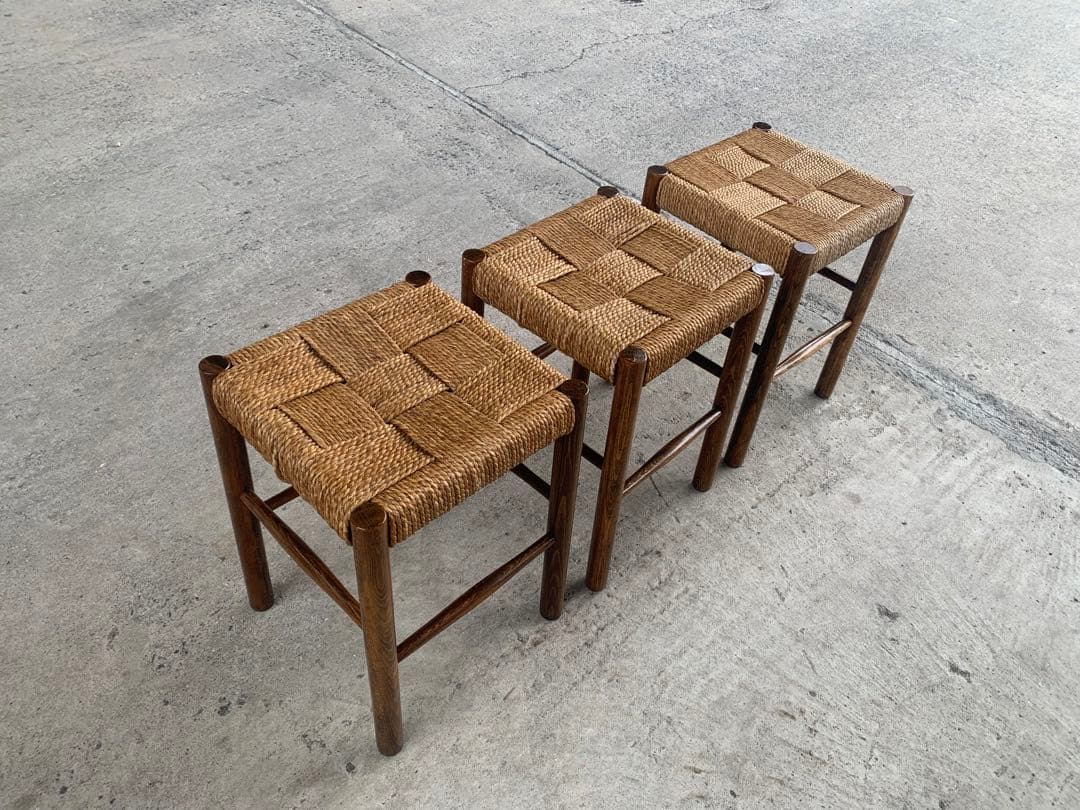 アンティーク ラッシュ スツール 縄編み チェア 民芸家具 椅子 No.2