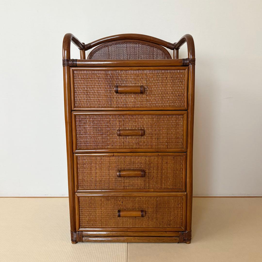 飴色家具 ラタン チェスト 飾り棚 藤 昭和レトロ ジャパンヴィンテージ 引出し
