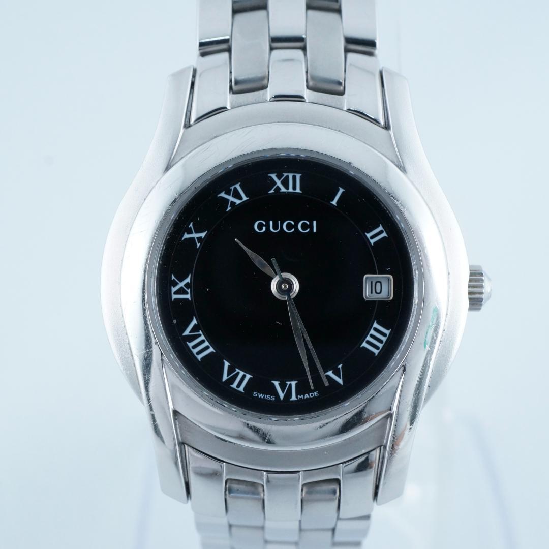 洗浄済み グッチ 5500L ブラック文字盤 レディース　箱付 稼働　保証書
