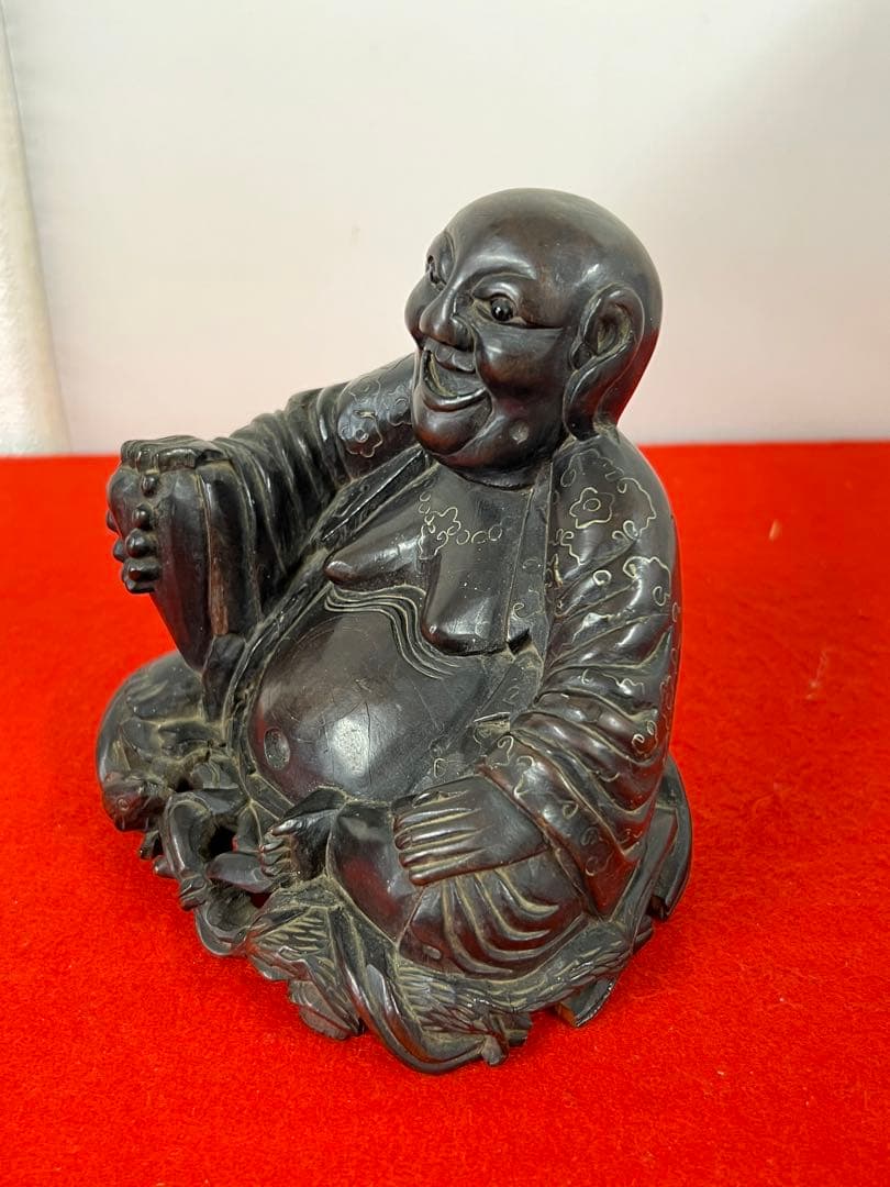 中国古美術•清時代紫檀銀象嵌羅漢像 B147—55