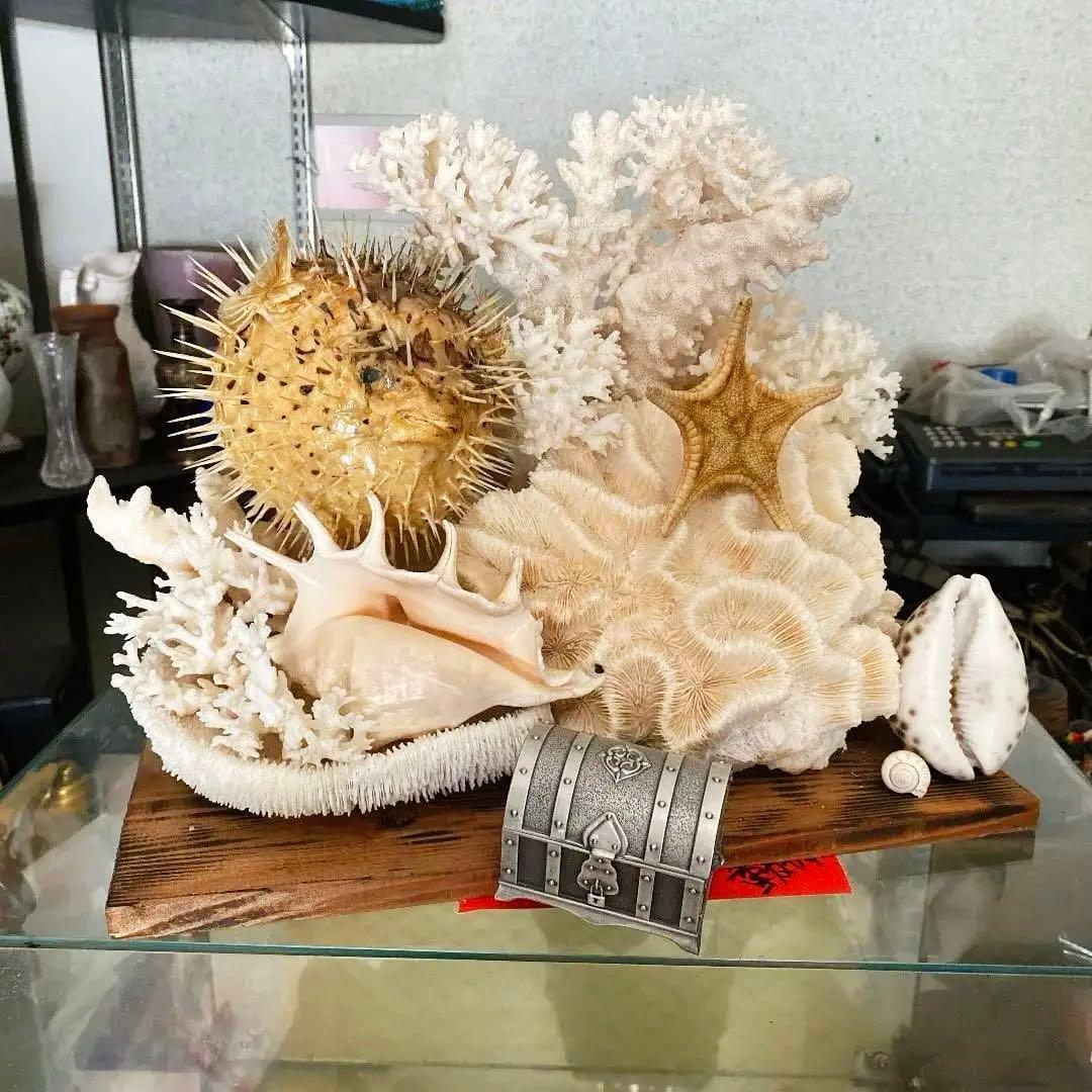 珊瑚　縁起物　昭和時代物　宝箱付き　アンティーク