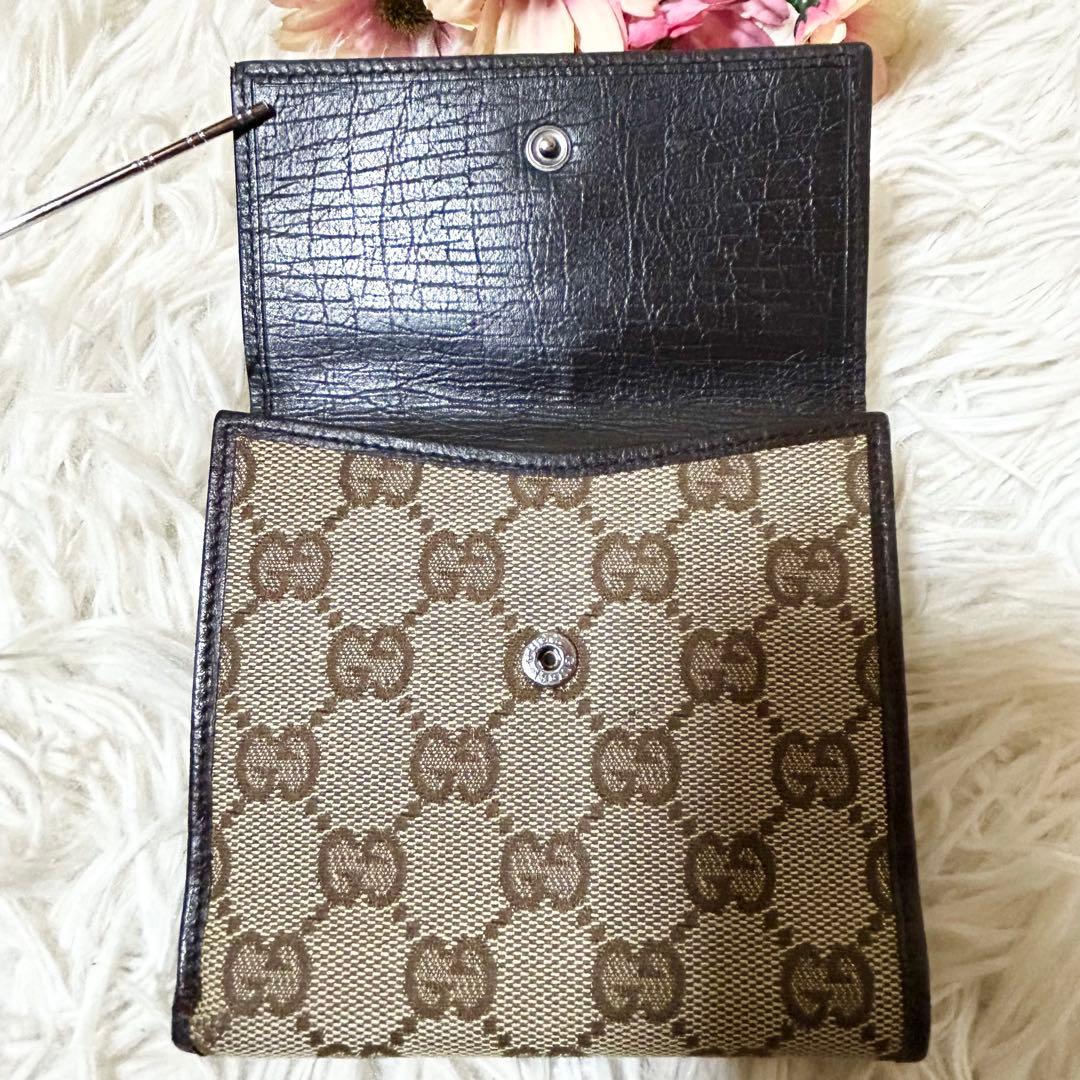 【希少】GUCCI グッチ GG バンブー 2つ折り 財布 キャンバス ブラウン