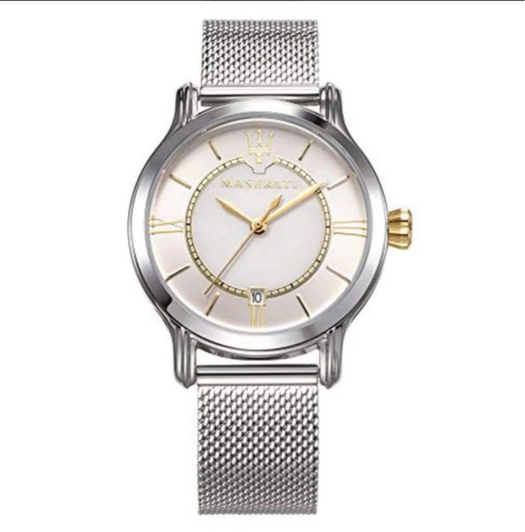 マセラティエポカ34 mmシルバーメタルバンドレディースクォーツ