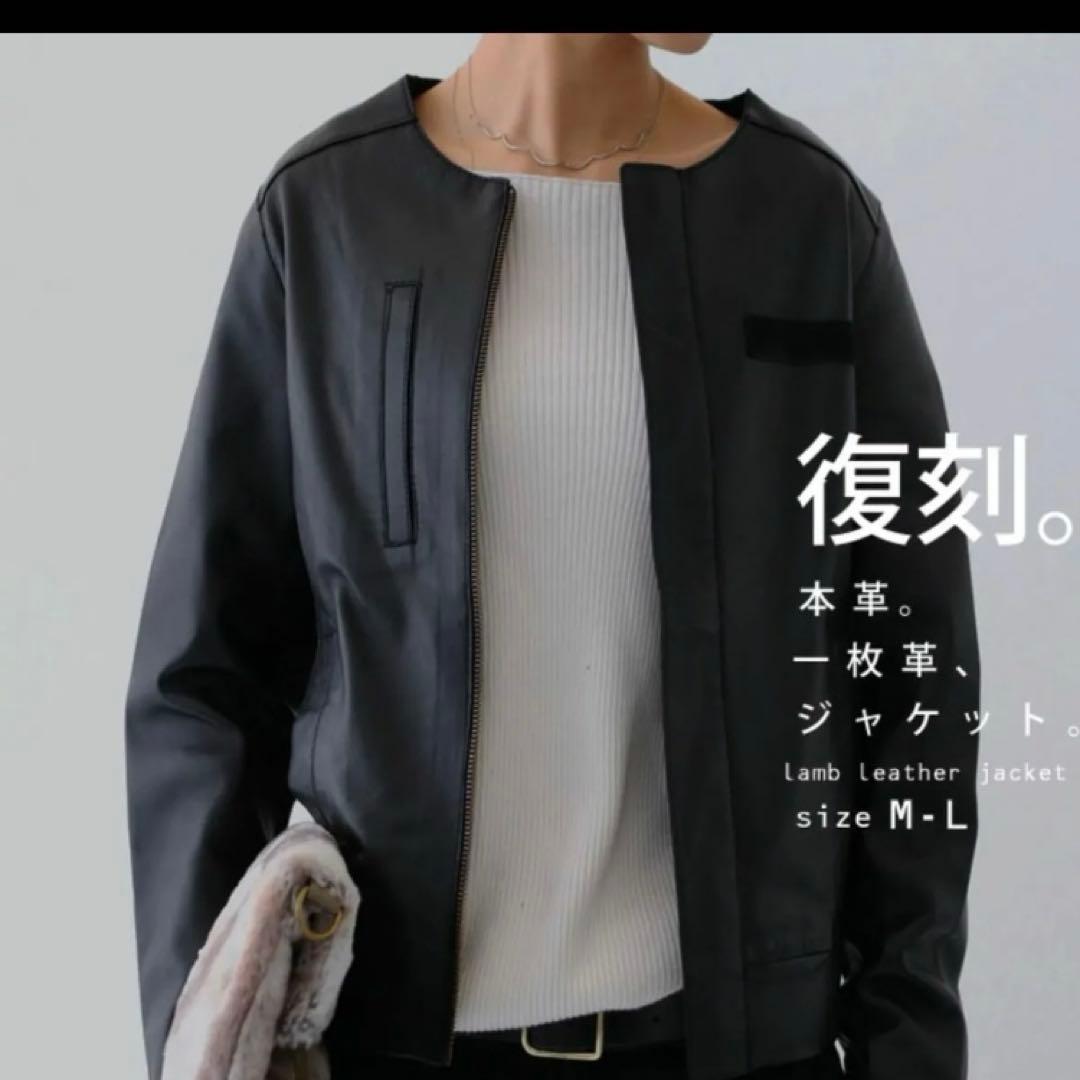 antiqua アンティカ　ノーカラー本革ジャケット