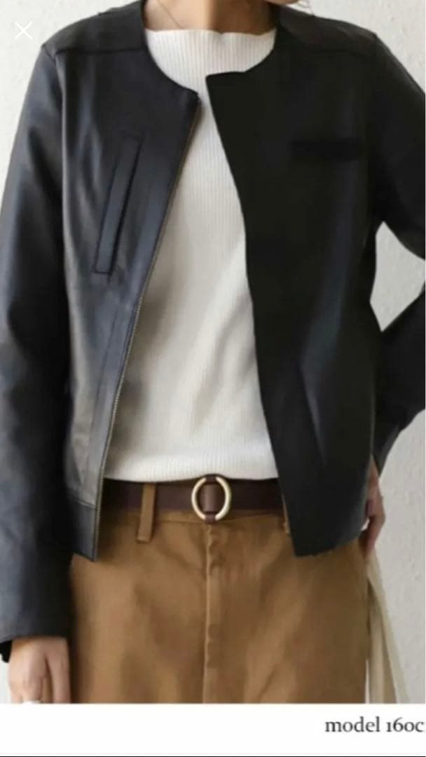 antiqua アンティカ　ノーカラー本革ジャケット