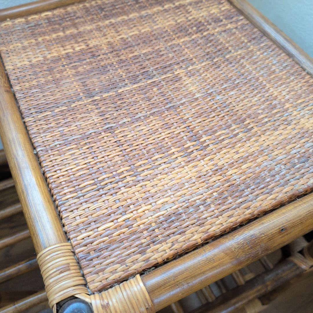 アンティーク　ラタン アームチェア サイドテーブル付き　テレフォンベンチ