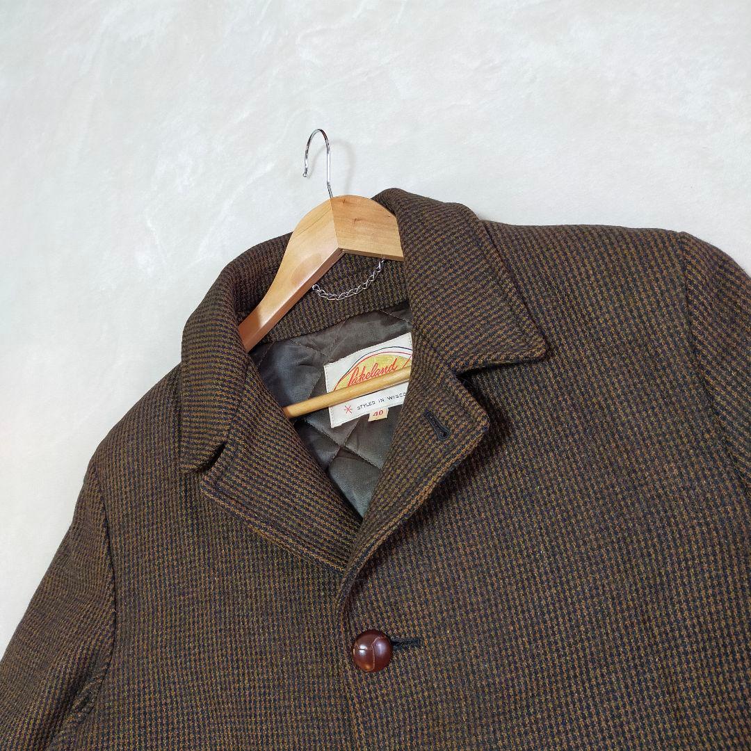 60S　USA製　Lakeland　ヴィンテージ　千鳥格子柄　ステンカラーコート