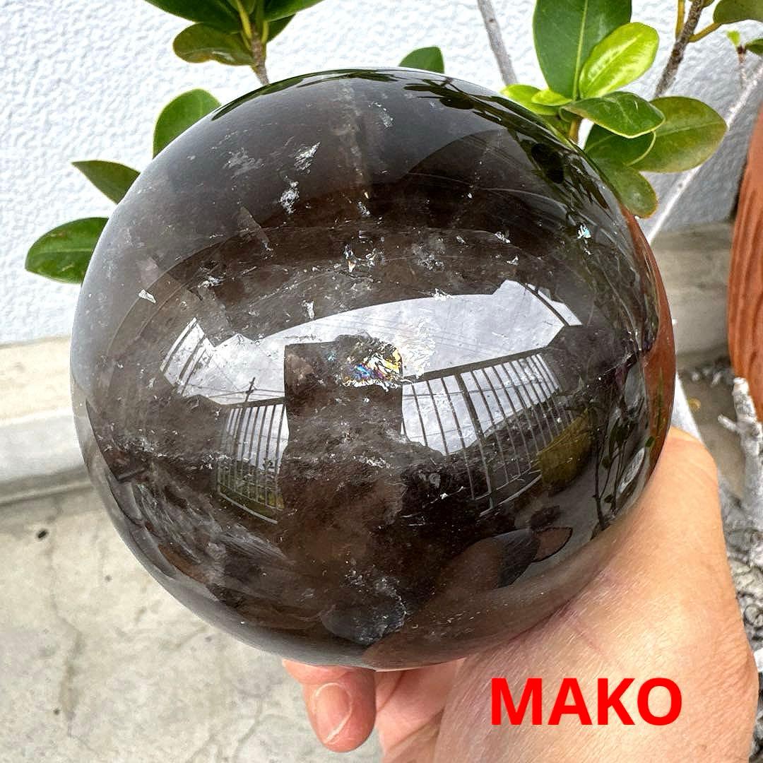 M1673☆スモーキークォーツ丸玉104mm☆天然石　原石☆N50112-B