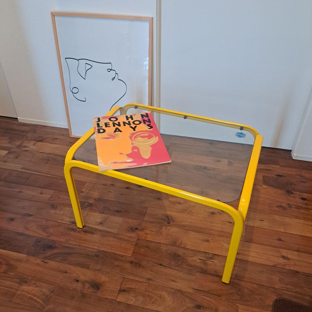 アイアンフレーム ローテーブル ガラストップ レトロポップ ポストモダン