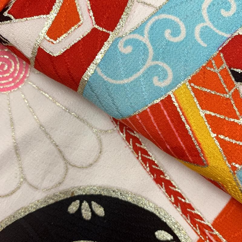 501ag39□七五三 七歳 セミアンティーク風 女児 着物&袋帯 菊 御所車□