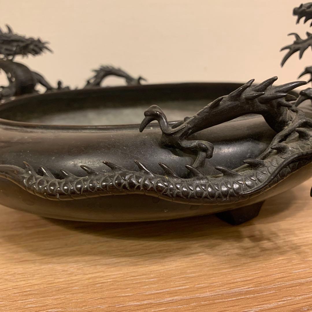 双龍水盤 紫銅 晴龍斋 美品　骨董　圧迫感　165
