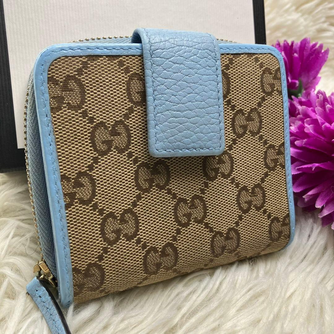 極美品✨グッチgucci GG キャンバスラウンドジップ折財布