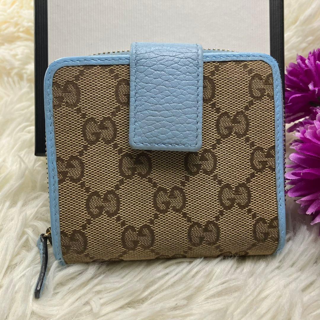 極美品✨グッチgucci GG キャンバスラウンドジップ折財布
