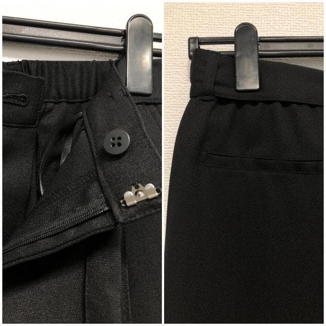 pearl☆Mトール黒無地♪ノーカラージャケットパンツスーツ3点◯D371