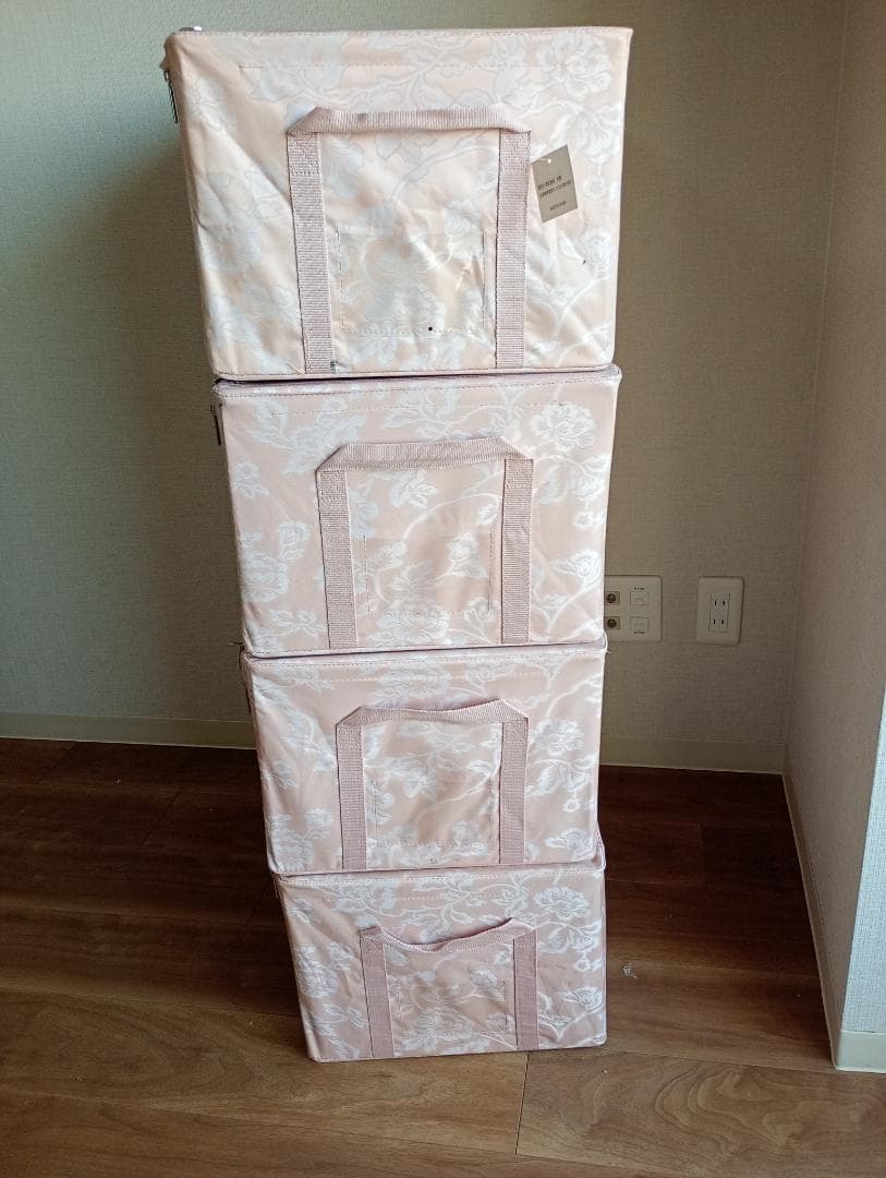 折りたたみ ふた付き収納ケースRUMIERE(ルミエール)Lサイズ【４個セット】