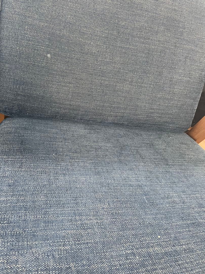 ブルー 布張り 木製フレーム ソファ