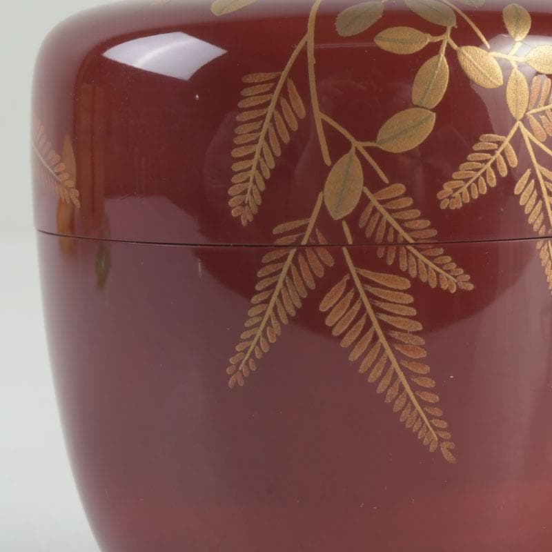 茶道具　朱塗　花草蒔絵　棗　時代箱付　V　9692