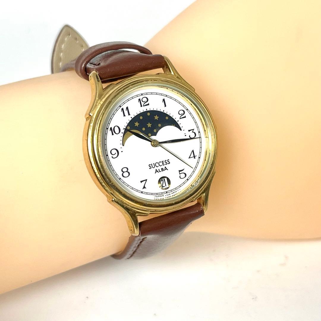 【新品電池/稼働品】セイコー アルバ サクセス ムーンフェイズ クォーツ 腕時計
