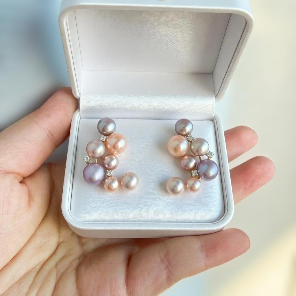 【極光星雲】淡水真珠 花珠級 14珠 豪華絢爛 ピアス 大粒 輝き最高 S925