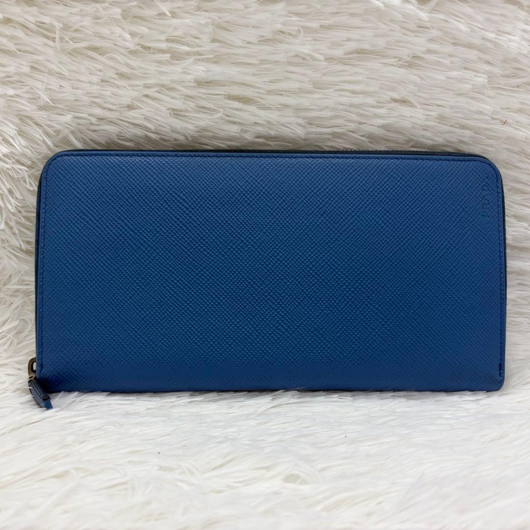 美品✨プラダ 長財布 ラウンドジップ オーガナイザー サフィアーノ レザー 青