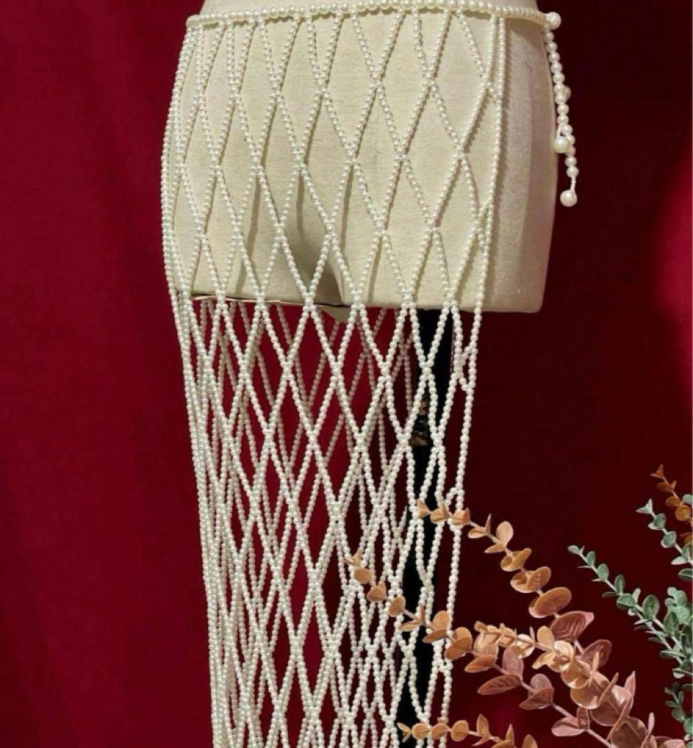 パールビーズ　ロングスカート　ホワイトパール