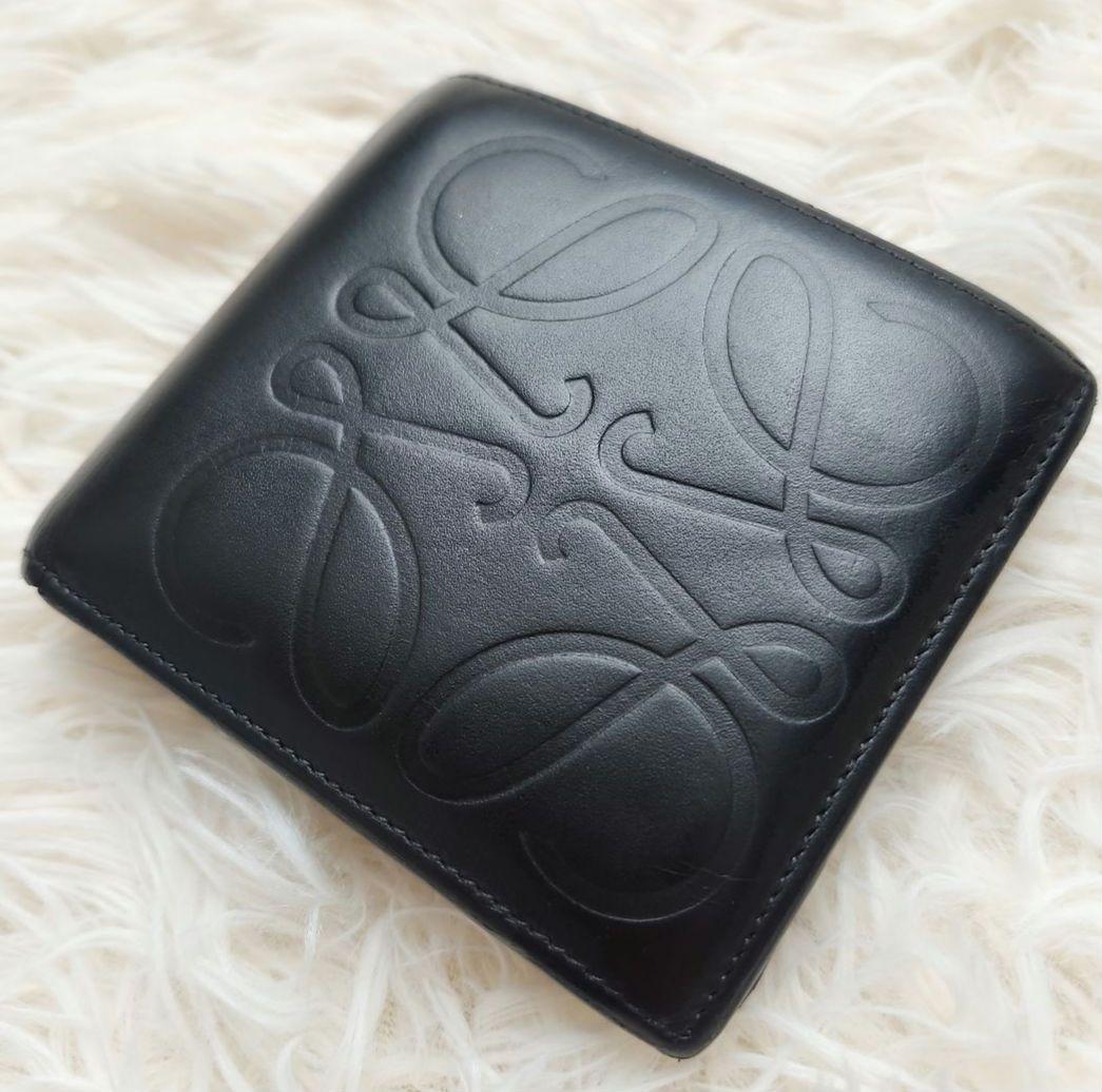 【希少】訳あり　ロエベ　LOEWE アナグラム　二つ折り財布　レザー ブラック
