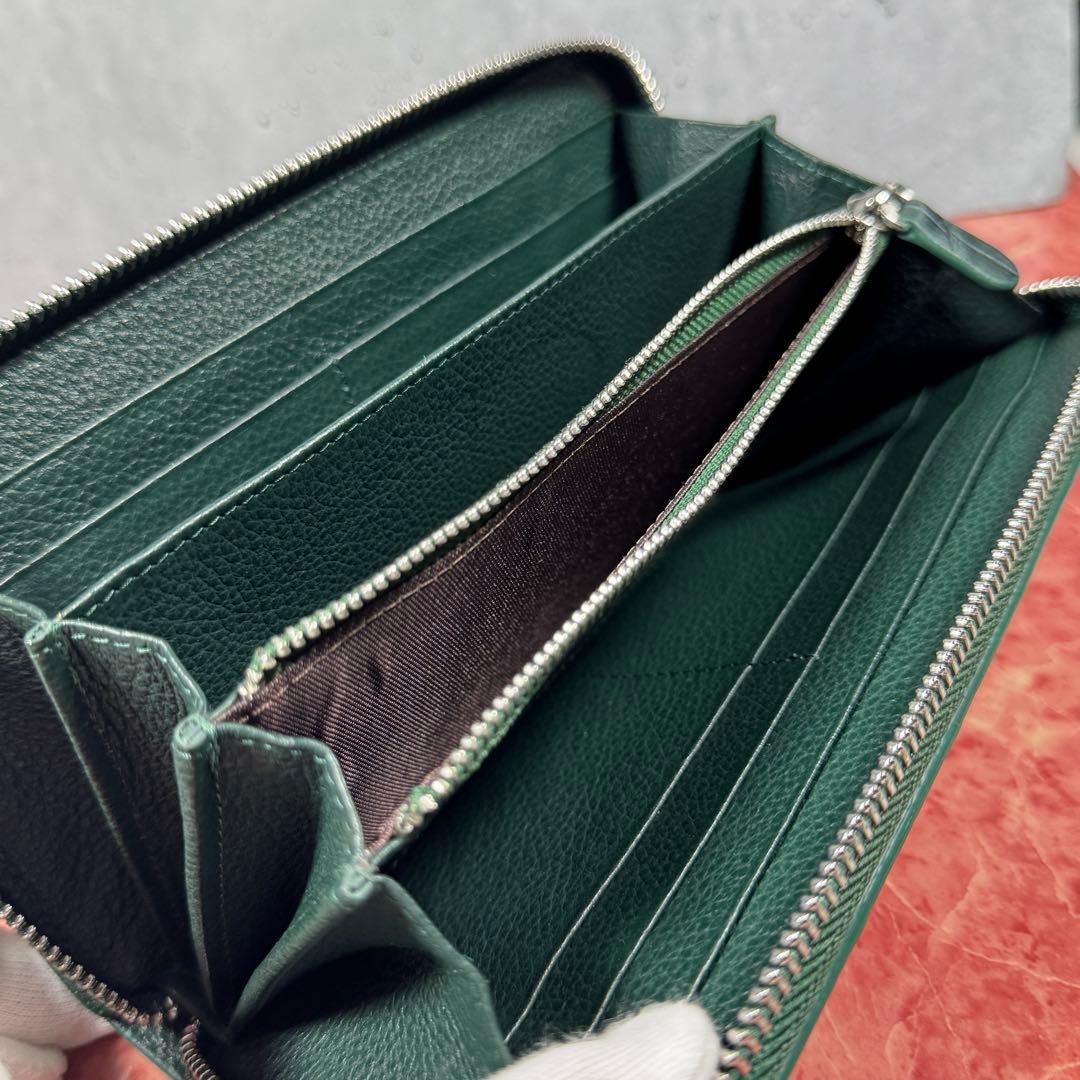 新品 クロコダイル 長財布 ダークグリーン 本革 ワニ革 シルバーファスナー