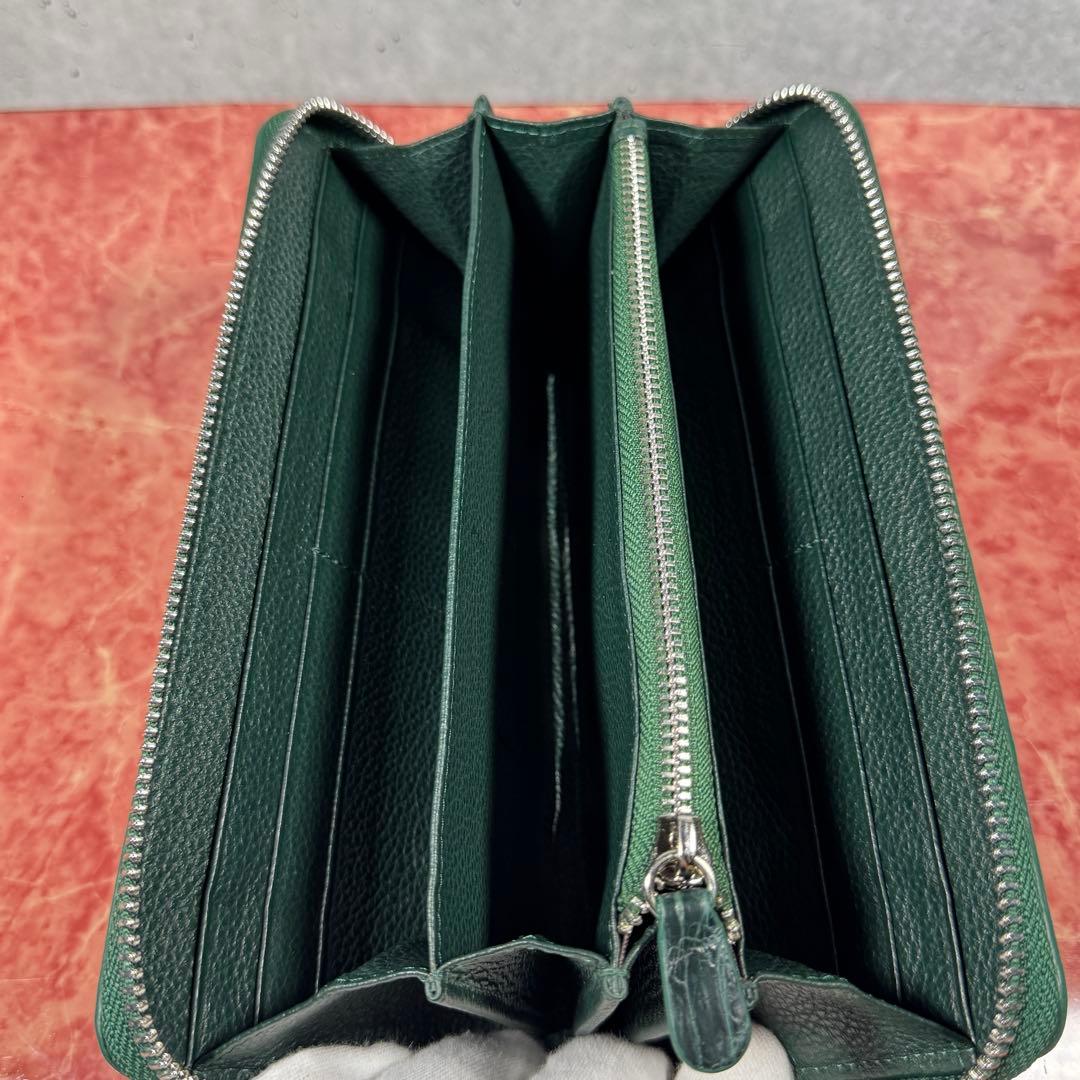 新品 クロコダイル 長財布 ダークグリーン 本革 ワニ革 シルバーファスナー