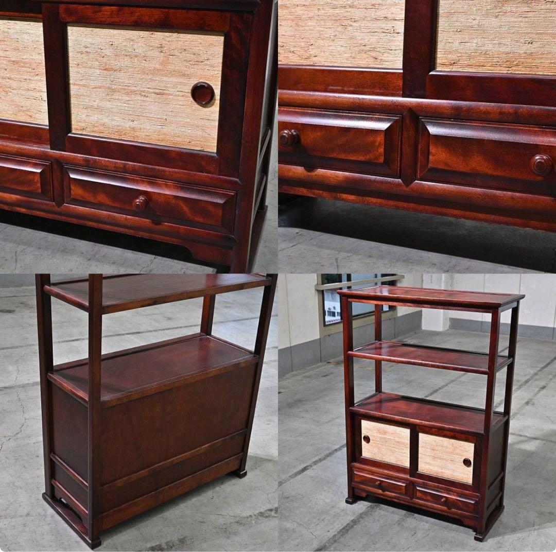 ★九州 日向民芸 ミズメザクラ 無垢材 茶棚 葛布 キャビネット シェルフ ★