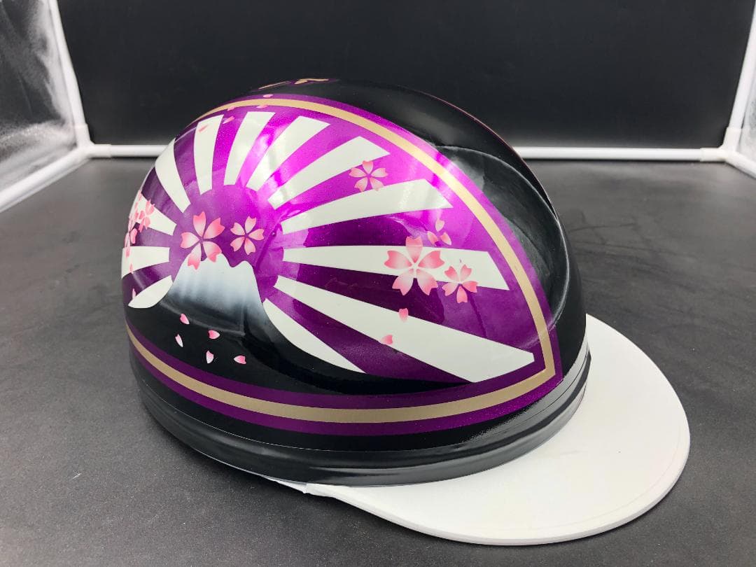 コルク半　カスタム　富士日章　三つボタン　ブラックホワイトパープルラメ　桜