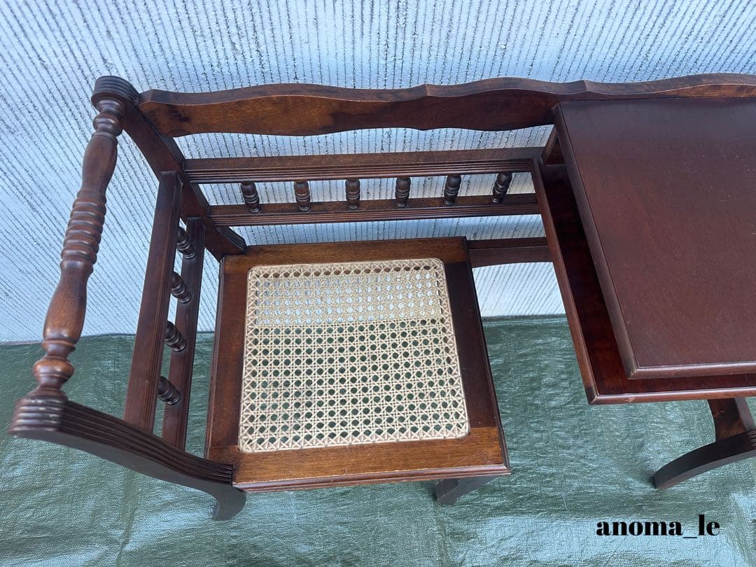 3007【テレフォンベンチ】木製　ベンチ　収納棚　花台　飾り台　アンティーク