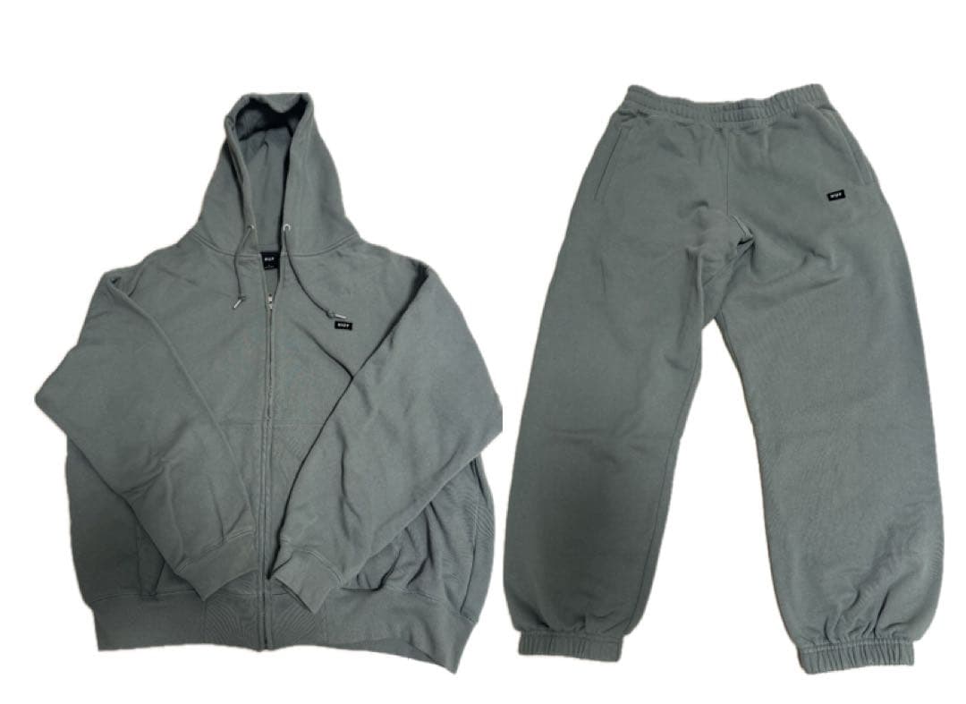 HUF グリーン フルジップパーカーSとスウェットパンツ Mのセットアップ
