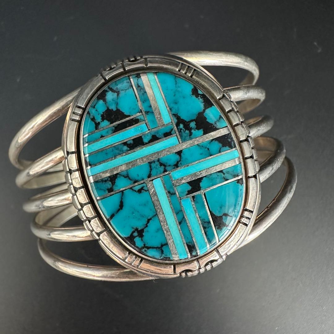 Navajo Randall Joe Tom ターコイズ インレイ バングル